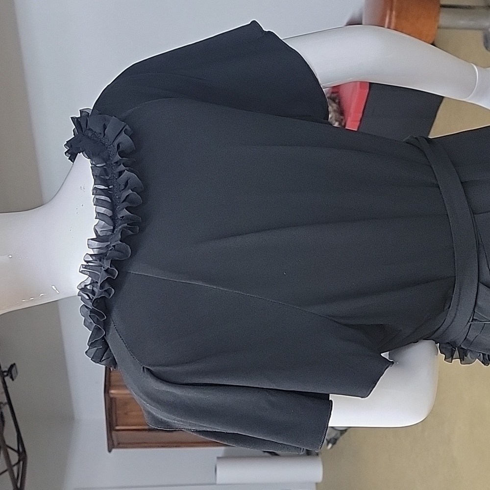 George Frill Faux Wrap Black Short Sleeve Little Black Dress Size XL - Picture 5 of 9